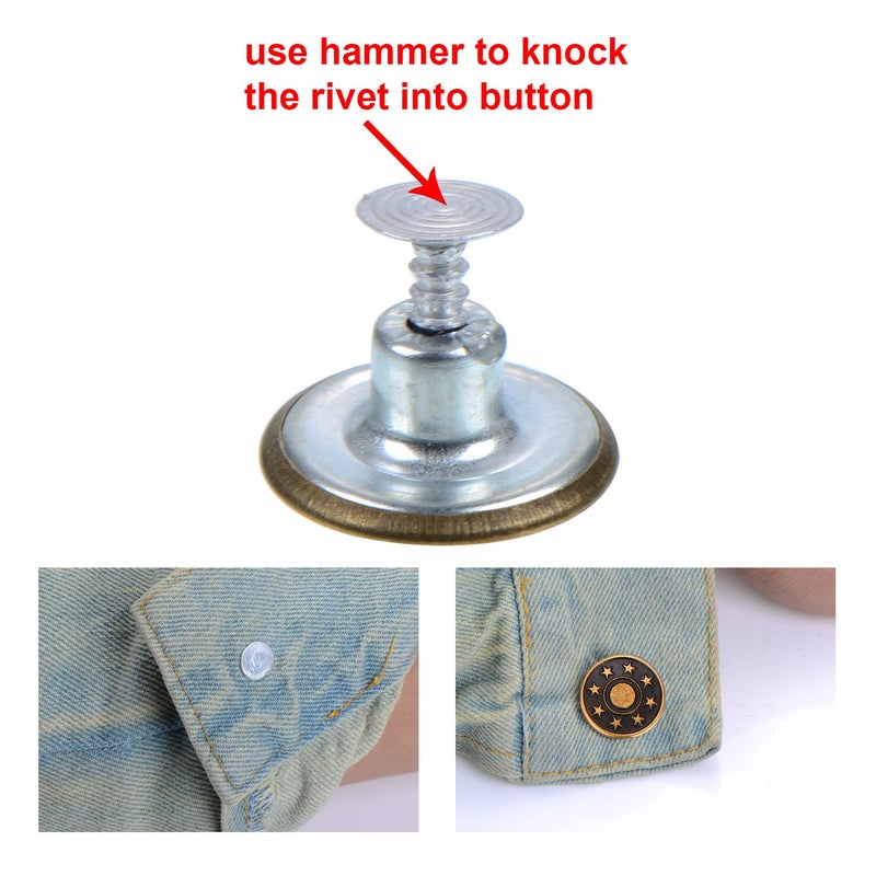 Hestya 40 Sets Jeans Buttons Metal Snap Buttons Replacement Kit with Rivets and Plastic Storage Box (Bronze) - Image 3
